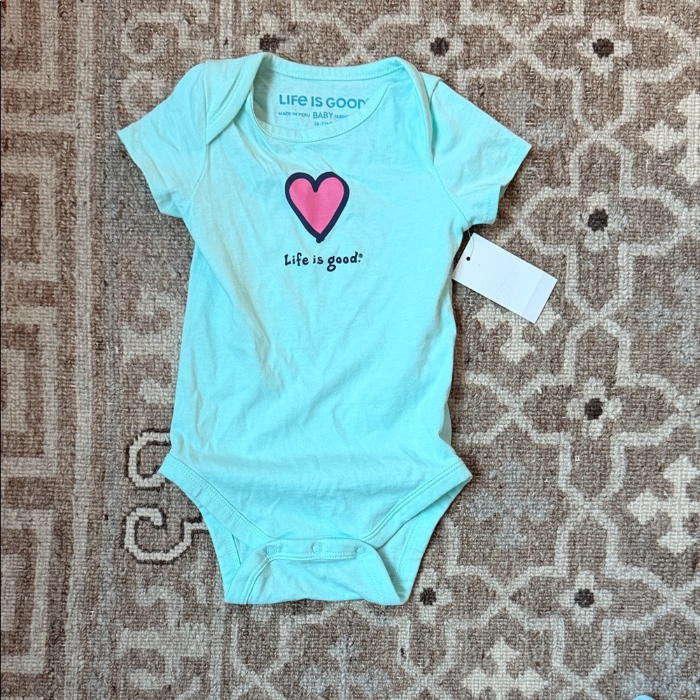 Life Is Good Aqua Bodysuit with Pink Heart